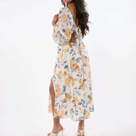 Sofia Chiffon Tie Back Floral Midi Dress - Picture 3 of 4